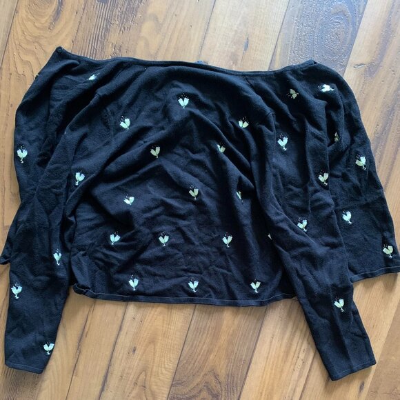 ETOILE Black Cardigan with Embroidered Champagne Glass Pattern - M - Picture 3 of 4